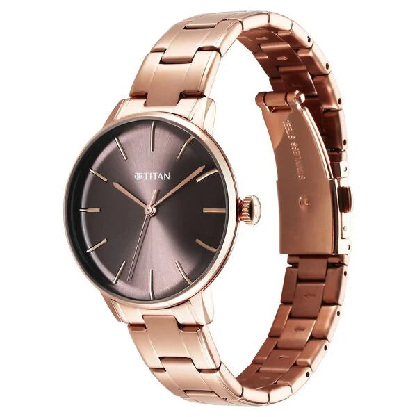 Titan 95248WM01 | Titan TGIF Quartz Analog Brown Dial Rose Gold Stainless Steel Strap Watch for Women