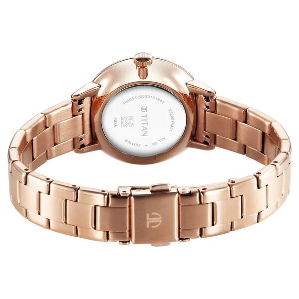 Titan 95248WM01 | Titan TGIF Quartz Analog Brown Dial Rose Gold Stainless Steel Strap Watch for Women