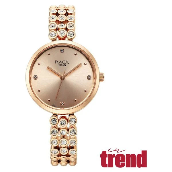 Titan 95262WM01 | Titan Raga Showstopper Quartz Analog Rose Gold Dial Metal Strap Watch for Women