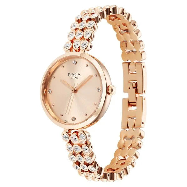 Titan 95262WM01 | Titan Raga Showstopper Quartz Analog Rose Gold Dial Metal Strap Watch for Women
