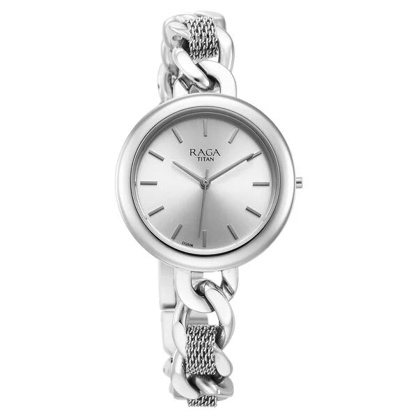 Titan 95265SM01A | Titan Raga Showstopper Quartz Analog Silver Dial Metal Strap Watch for Women