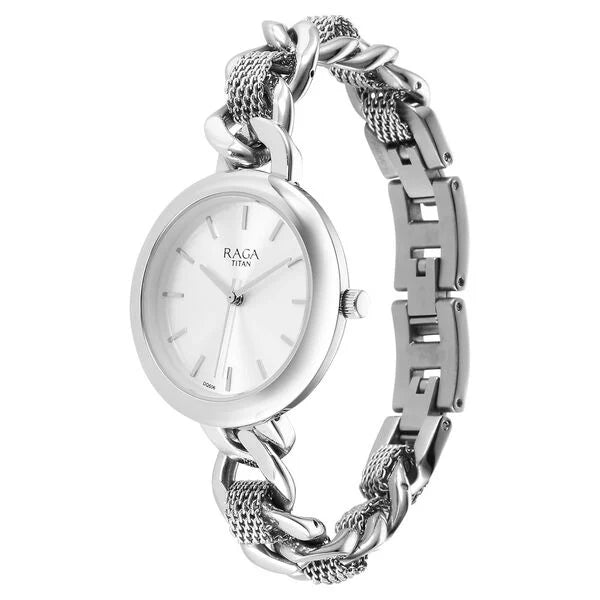 Titan 95265SM01A | Titan Raga Showstopper Quartz Analog Silver Dial Metal Strap Watch for Women