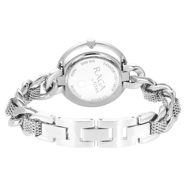 Titan 95265SM01A | Titan Raga Showstopper Quartz Analog Silver Dial Metal Strap Watch for Women
