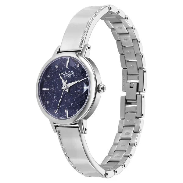Titan 95267SM01 | Titan Raga Showstopper Quartz Analog Blue Dial Silver Metal Strap Watch For Women