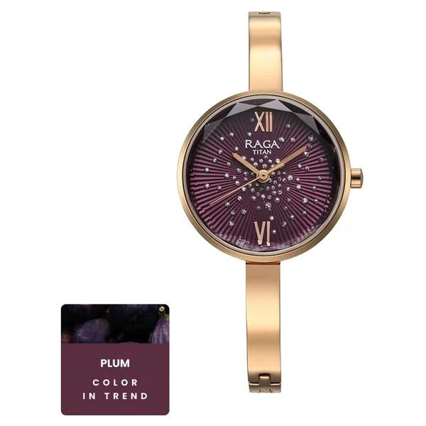 Titan 95271WM01 | Titan Raga Showstopper Quartz Analog Purple Dial Metal Strap Watch for Women