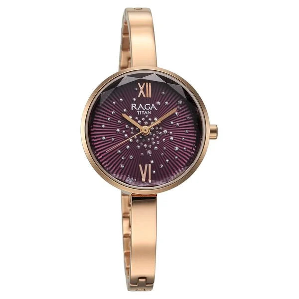 Titan 95271WM01 | Titan Raga Showstopper Quartz Analog Purple Dial Metal Strap Watch for Women