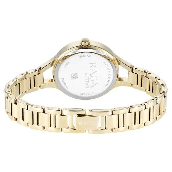 Titan 95275YM01 | Titan Raga Showstopper Quartz Analog Mother Of Pearl Round Dial Golden Metal Strap Watch For Women