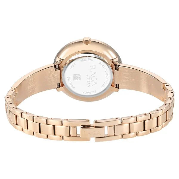 Titan 95276WM01 | Titan Raga Showstopper Quartz Analog Purple Round Dial Rose Gold Metal Strap Watch For Women