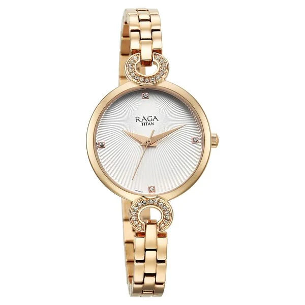 Titan 95278WM01 | Titan Raga Showstopper Quartz Analog White Dial Metal Strap Watch for Women
