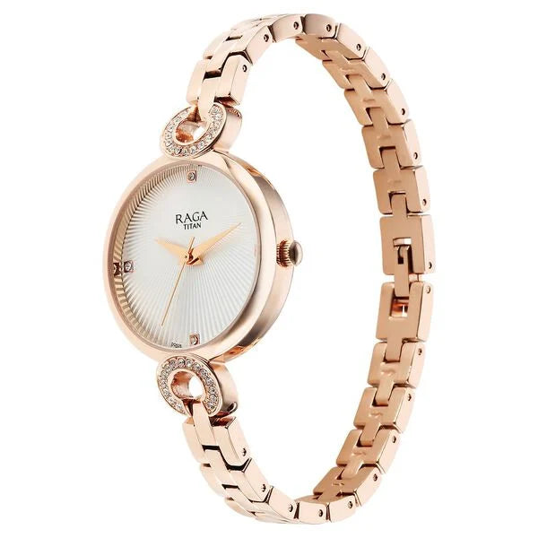 Titan 95278WM01 | Titan Raga Showstopper Quartz Analog White Dial Metal Strap Watch for Women