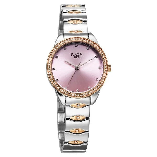 Titan 95281KM01 | Titan Raga Showstopper Quartz Analog Purple Dial Two Toned Metal Strap Watch For Women