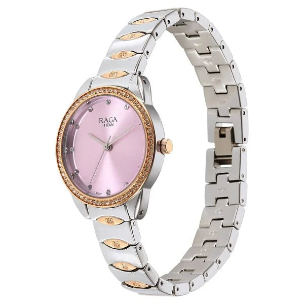 Titan 95281KM01 | Titan Raga Showstopper Quartz Analog Purple Dial Two Toned Metal Strap Watch For Women