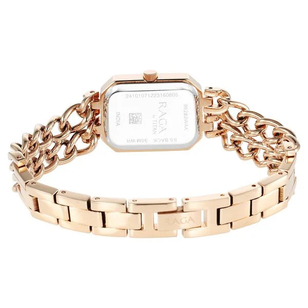 Titan 95283WM01 | Titan Raga Showstopper Quartz Analog Rose Gold Dial Rose Gold Metal Strap Rectangular Shaped Watch For Women