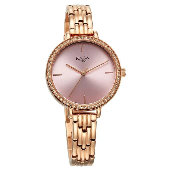 Titan 95286WM01 | Titan Raga Showstopper Quartz Analog Pink Dial Metal Strap Watch for Women