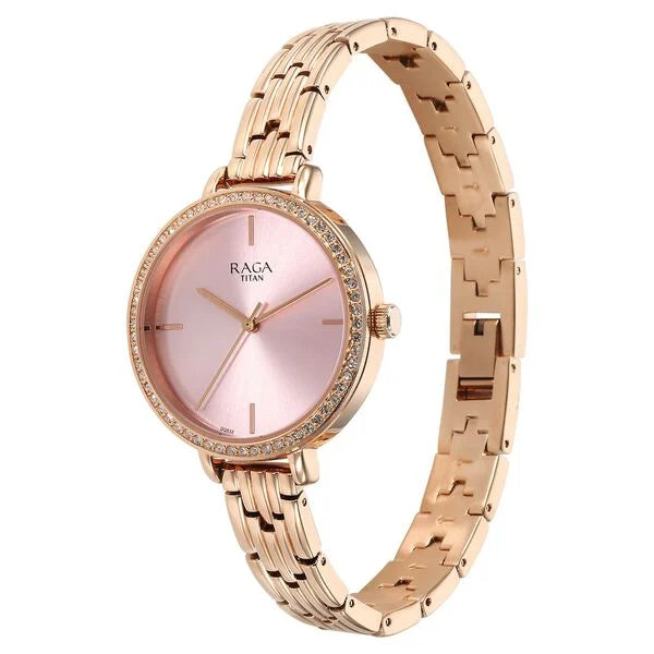 Titan 95286WM01 | Titan Raga Showstopper Quartz Analog Pink Dial Metal Strap Watch for Women