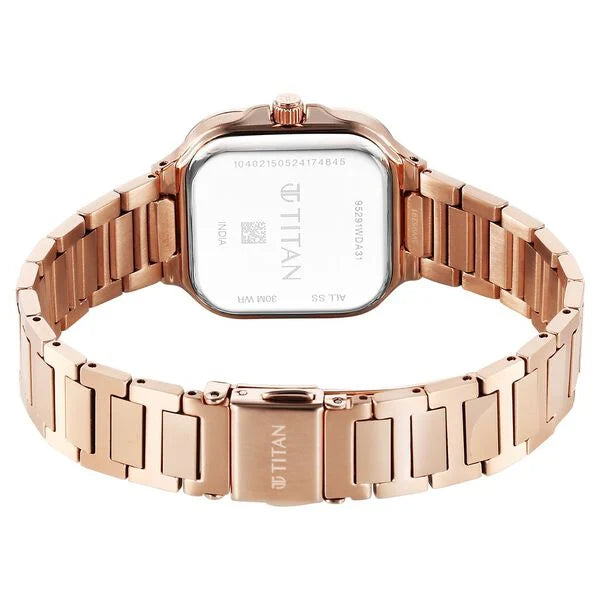Titan 95291WM01 | Titan Slim Square Quartz Analog with Date Lavender Dial With Rose Gold Color Stainless Steel Strap Watch For Women