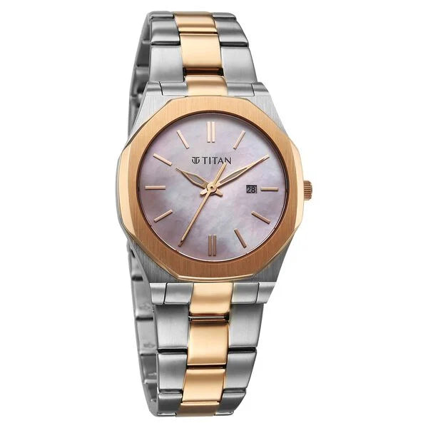 Titan 95295KM01 | Titan Workday Wonders Quartz Analog with Date Pink Mother Of Pearl Dial Stainless Steel Strap Watch For Women