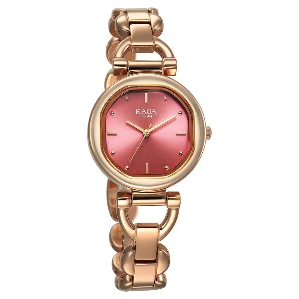 Titan 95301WM01 | Titan Raga Showstopper Quartz Analog Pink Dial Metal Strap Watch For Women
