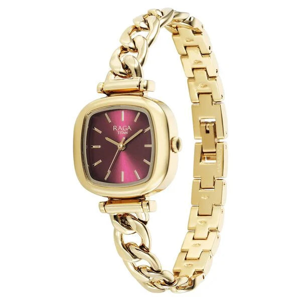 Titan 95302YM01 | Titan Raga Showstopper Quartz Analog Maroon Dial Metal Strap Watch For Women