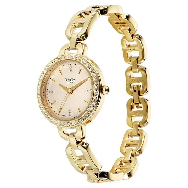 Titan 95305YM01 | Titan Raga Showstopper Quartz Analog Golden Dial Metal Strap Watch For Women