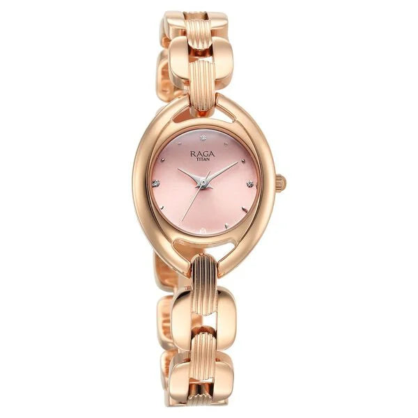 Titan 95306WM01 | Titan Raga Showstopper Quartz Analog Pink Dial Metal Strap Watch For Women