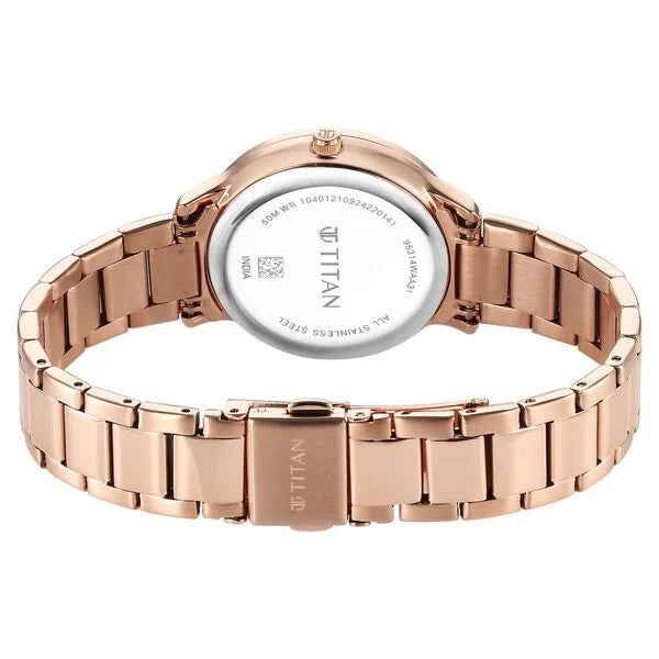 Titan 95314WM01 | Titan Glamour Quartz Analog Mother Of Pearl Dial Rose Gold Stainless Steel Strap Watch For Women