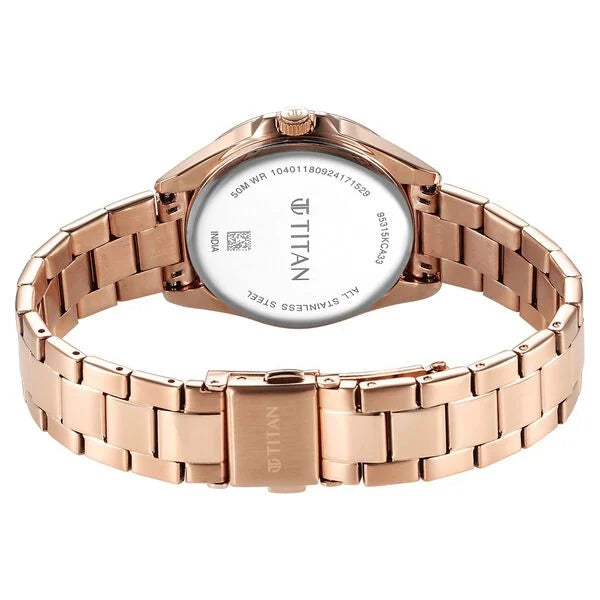 Titan 95315KM03 | Titan Glamour Quartz Multifunction Green Dial Rose Gold Stainless Steel Strap Watch For Women