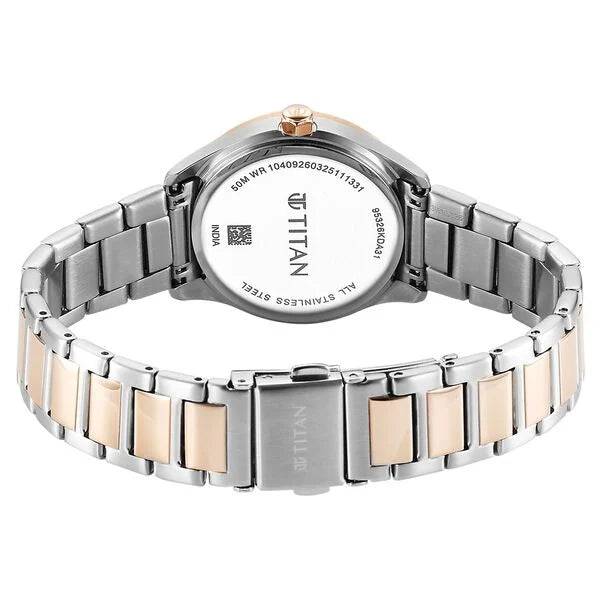 Titan 95326KM01 | Titan Glamour Quartz Analog with Date Silver Dial Two Toned Stainless Steel Strap Watch For Women