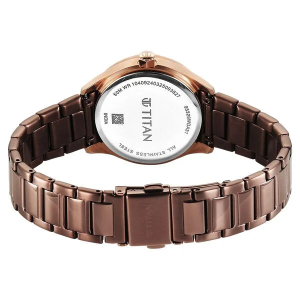 Titan 95326KM02 | Titan Glamour Quartz Analog with Date Brown Dial Brown Stainless Steel Strap Watch For Women
