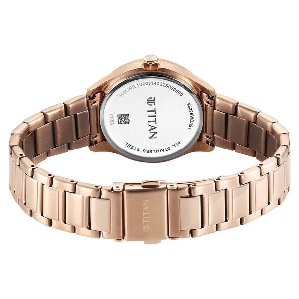 Titan 95326WM01 | Titan Glamour Quartz Analog with Date Silver Dial Rose Gold Stainless Steel Strap Watch For Women