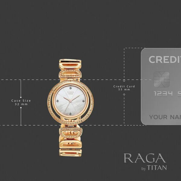 Titan 95329WM01F | Titan Raga Glimmers Quartz Analog Mother of Pearl Dial Rose Gold Metal Strap Watch For Women