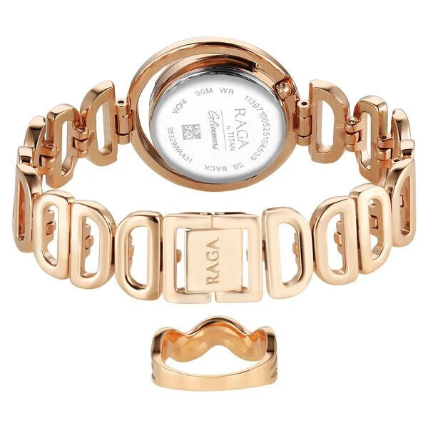 Titan 95329WM01F | Titan Raga Glimmers Quartz Analog Mother of Pearl Dial Rose Gold Metal Strap Watch For Women