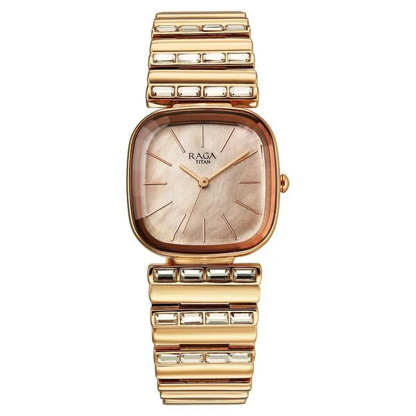 Titan 95339WM01F | Titan Raga Glimmers Quartz Analog Rose Gold Dial Rose Gold Metal Strap Watch For Women