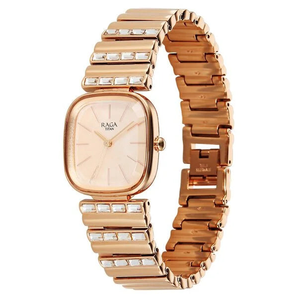 Titan 95339WM01F | Titan Raga Glimmers Quartz Analog Rose Gold Dial Rose Gold Metal Strap Watch For Women