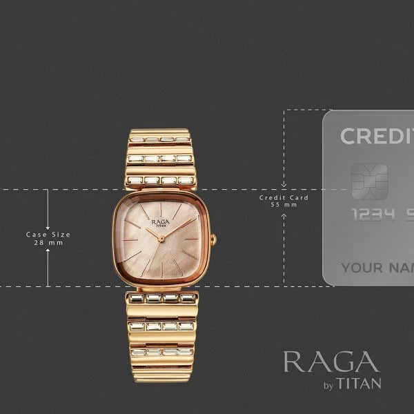 Titan 95339WM01F | Titan Raga Glimmers Quartz Analog Rose Gold Dial Rose Gold Metal Strap Watch For Women