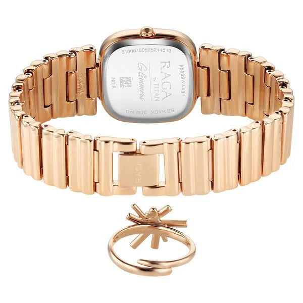 Titan 95339WM01F | Titan Raga Glimmers Quartz Analog Rose Gold Dial Rose Gold Metal Strap Watch For Women