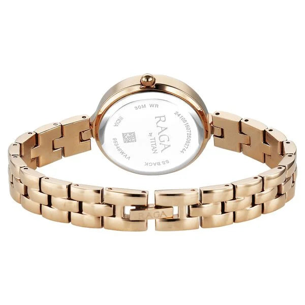 Titan 95346WM01 | Titan Raga Showstopper Quartz Analog White Dial Rose Gold Metal Strap Watch For Women
