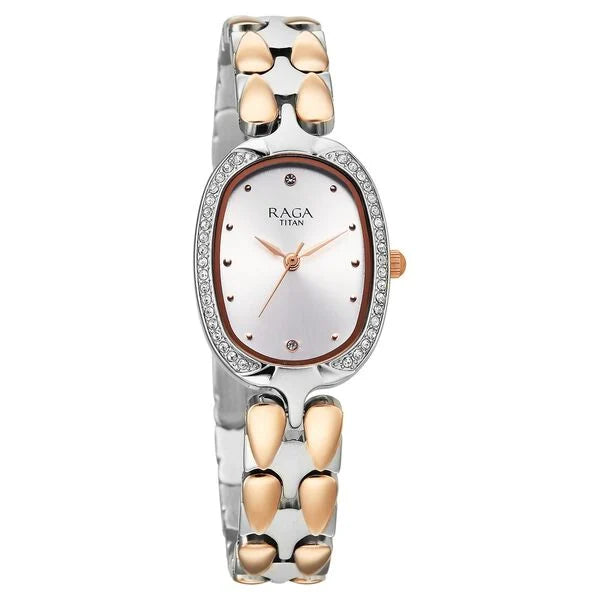 Titan 95347KM01 | Titan Raga Showstopper Quartz Analog Silver Dial Two Toned Metal Strap Watch For Women