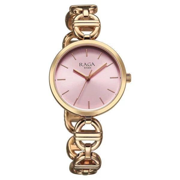Titan 95353WM01 | Titan Raga Showstopper Quartz Analog Rose Gold Dial Metal Strap Watch For Women
