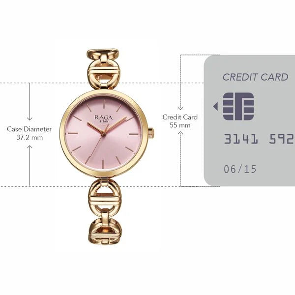 Titan 95353WM01 | Titan Raga Showstopper Quartz Analog Rose Gold Dial Metal Strap Watch For Women