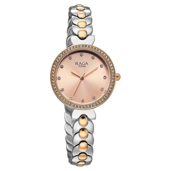 Titan 95357KM01 | Titan Raga Showstopper Quartz Analog Rose Gold Dial Two Toned Metal Strap Watch For Women