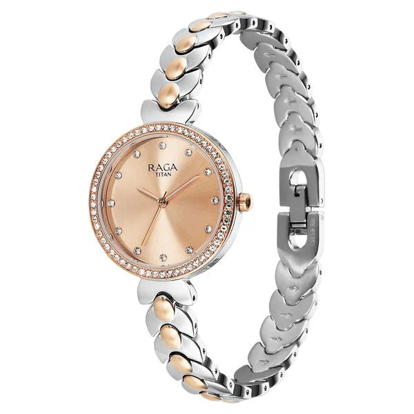 Titan 95357KM01 | Titan Raga Showstopper Quartz Analog Rose Gold Dial Two Toned Metal Strap Watch For Women