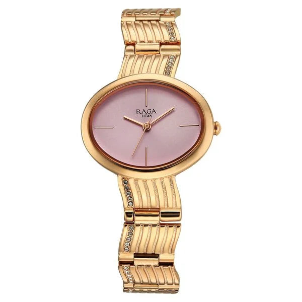 Titan 95362WM01 | Titan Raga Glimmers Quartz Analog Pink Dial Rose Gold Metal Strap Watch For Women