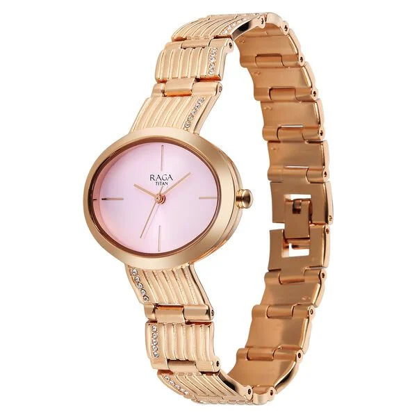 Titan 95362WM01 | Titan Raga Glimmers Quartz Analog Pink Dial Rose Gold Metal Strap Watch For Women
