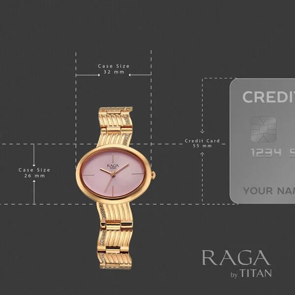 Titan 95362WM01 | Titan Raga Glimmers Quartz Analog Pink Dial Rose Gold Metal Strap Watch For Women