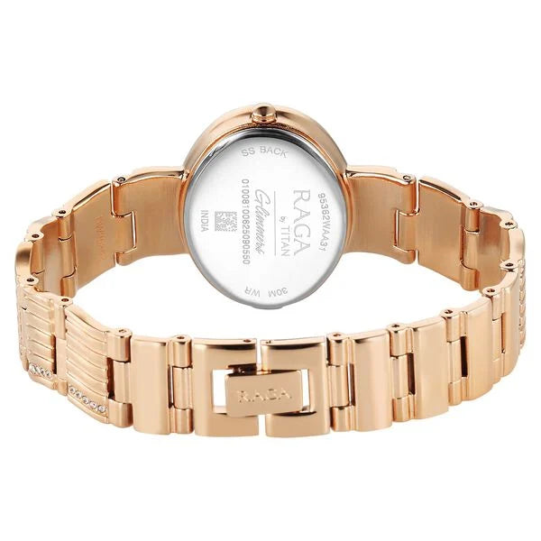 Titan 95362WM01 | Titan Raga Glimmers Quartz Analog Pink Dial Rose Gold Metal Strap Watch For Women
