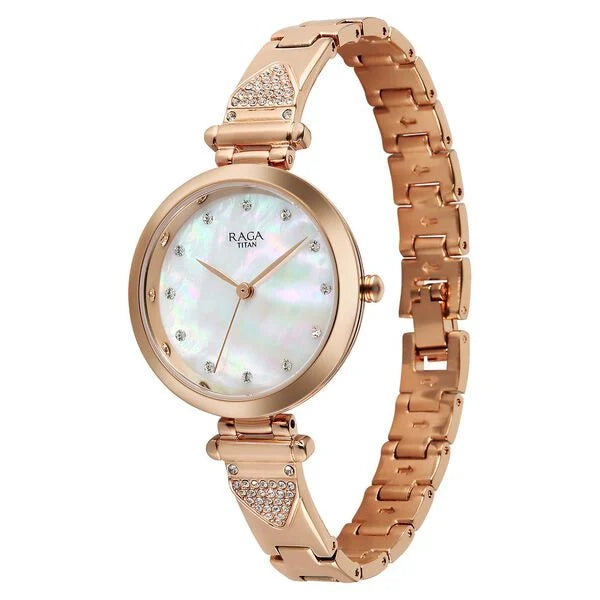 Titan 95363WM01 | Titan Raga Glimmers Quartz Analog Mother of Pearl Dial Rose Gold Metal Strap Watch For Women