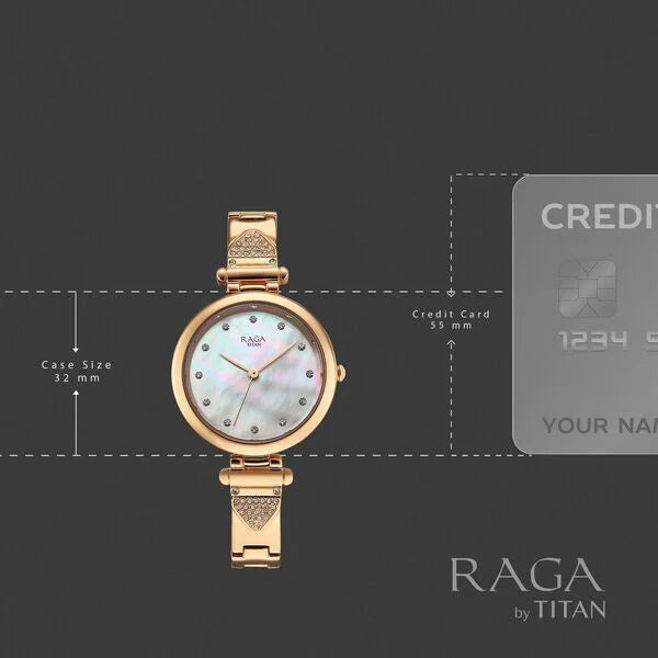 Titan 95363WM01 | Titan Raga Glimmers Quartz Analog Mother of Pearl Dial Rose Gold Metal Strap Watch For Women