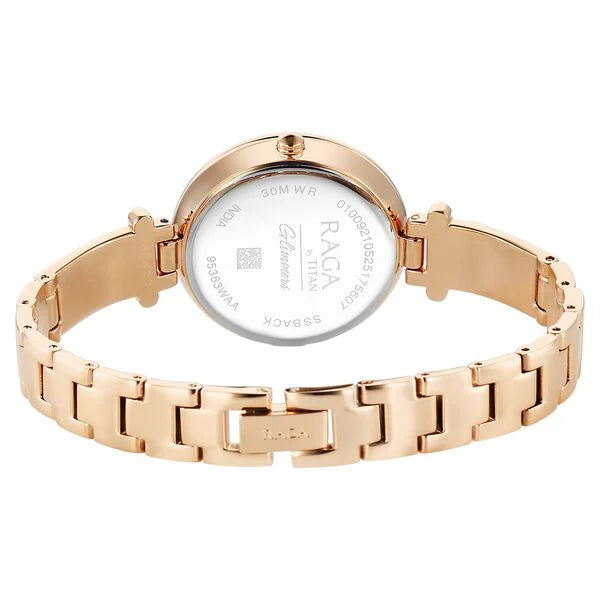 Titan 95363WM01 | Titan Raga Glimmers Quartz Analog Mother of Pearl Dial Rose Gold Metal Strap Watch For Women