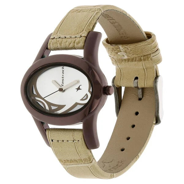 Fastrack NP9732QL01 | Fastrack Quartz Analog Silver Dial Leather Strap Watch for Girls.
